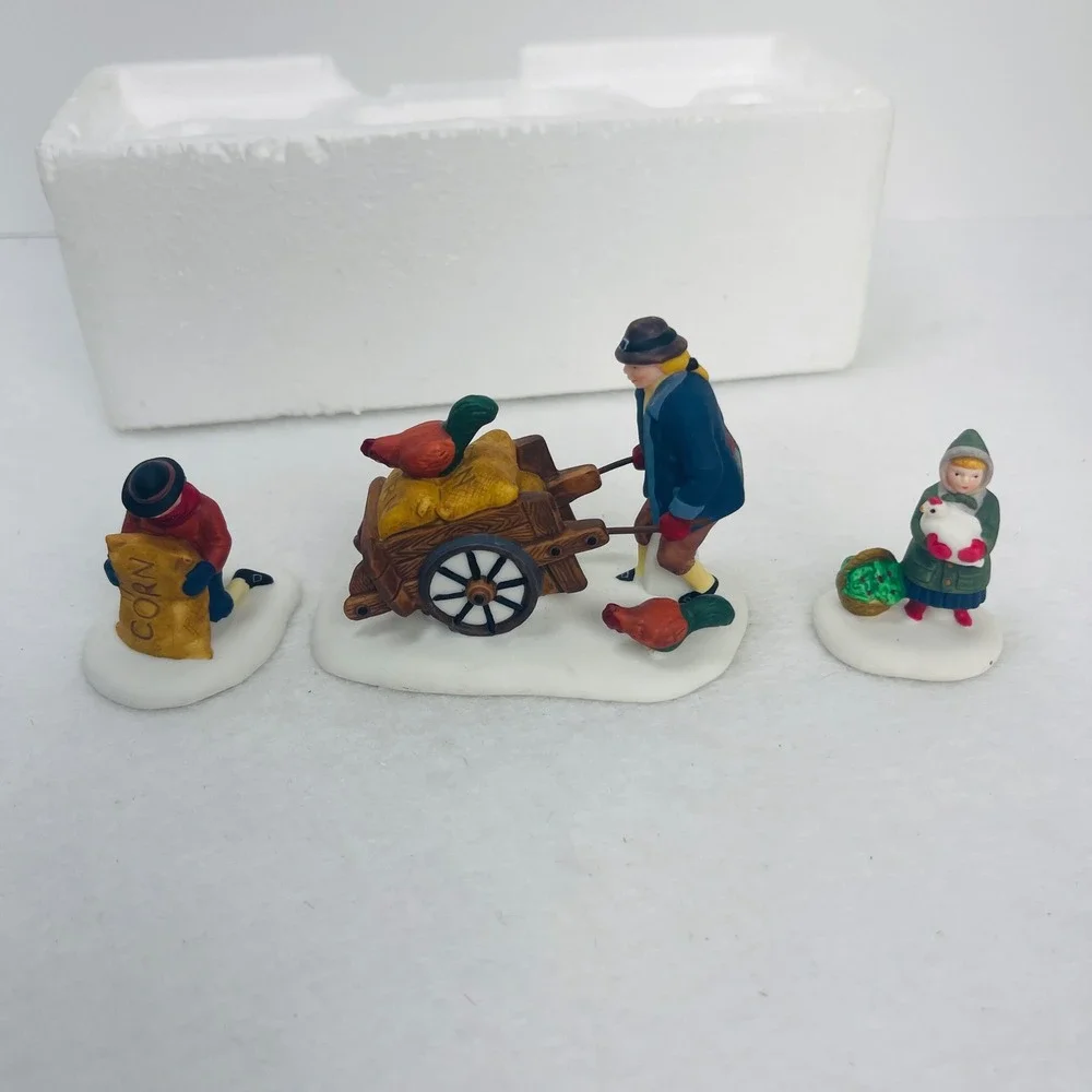 Dept 56 Heritage Village Harvest Seed Cart Set of 3 Porcelain Figures 5645-6